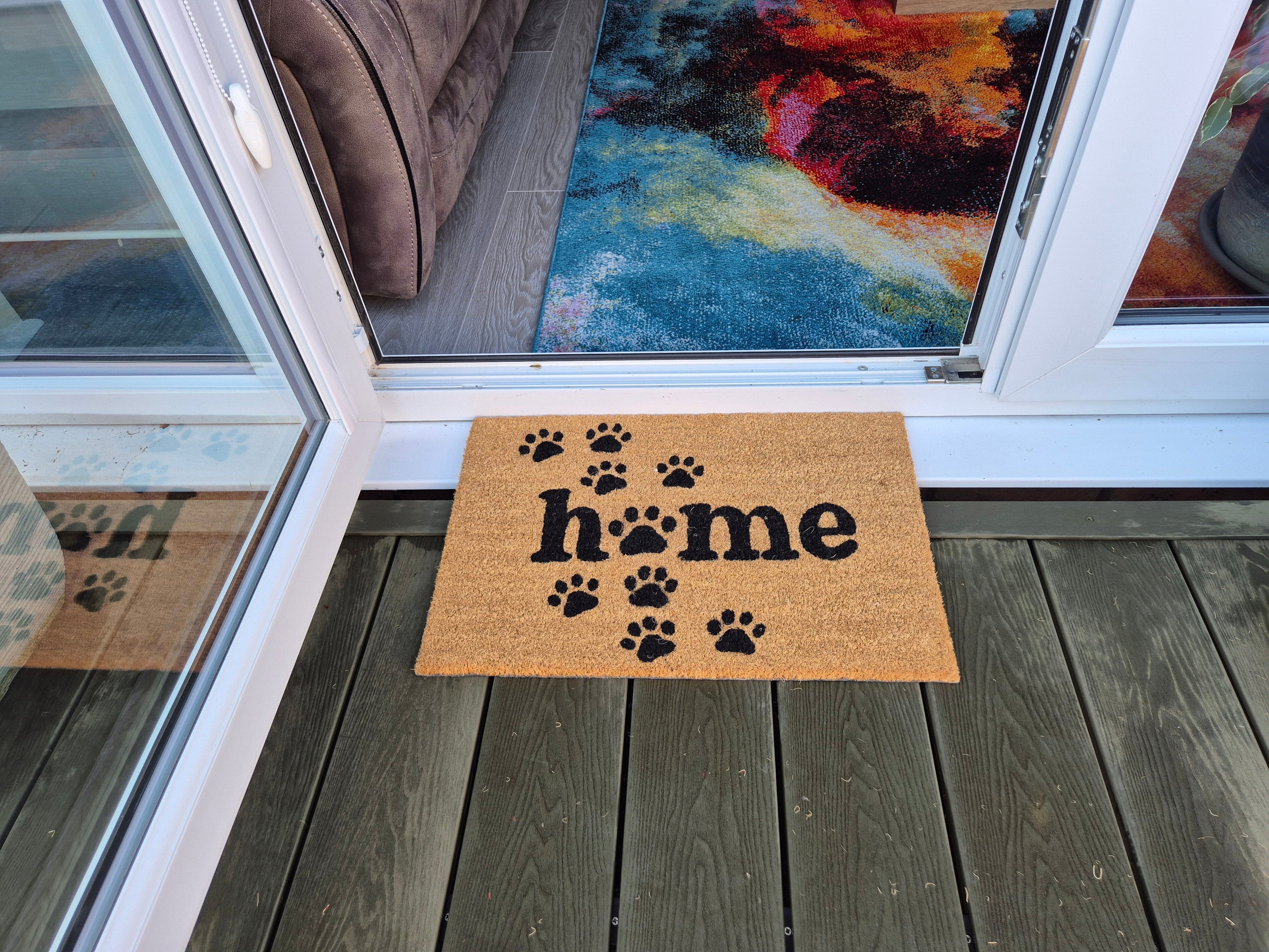 Doormat 60cm x 40cm - 'Home' (Paws) - Absorbent Coir Mat for Indoor Outdoor