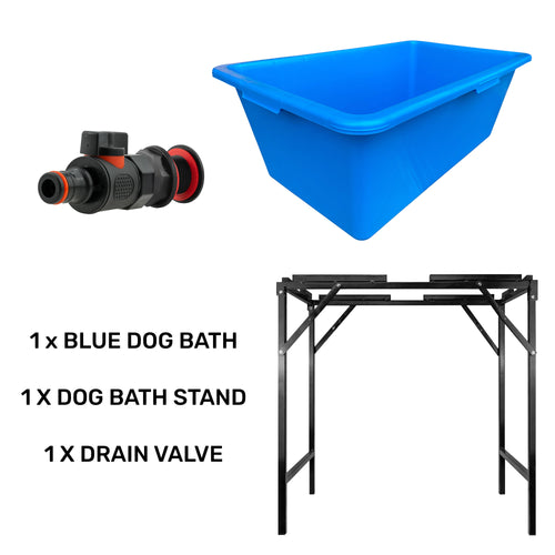Blue Dog Bath with Drain Valve (Black) and Stand for DIY Workshop Accessory